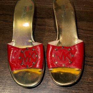 Michael Kors red and gold and brown heel